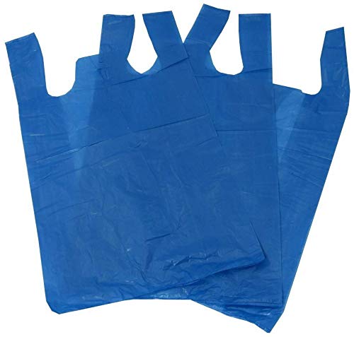 3 X 100 Blue Plastic Polythene Vest Style Carrier Bags - Size 11 x 17 x 21" Shopping Gift Boutique Supermarket Cash N Carry Market Stall