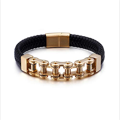 Preisvergleich Produktbild LXDDJsl Armband Kreative Persönlichkeit Fahrrad Kette Design Schwarz Leder Herren Armband Armbänder Gold