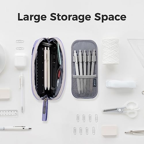 Image of pack all Large Pencil Case, Multi-Compartment Pencil Pouch with Zipper | Large Capacity, Removable Compartment, Durable Fabric, Smooth Zipper, Multi-use for Pens, Stationery & Makeup, Purple