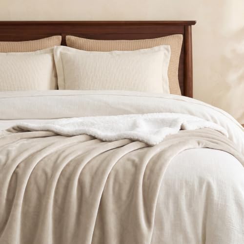 Image of Bedsure GentleSoft Sherpa Fleece Throw Blanket for Couch, Non-Heated, Thick and Warm Throw for Women and Men, Soft Fuzzy Plush Blanket for Winter, Beige, 50x60 Inches