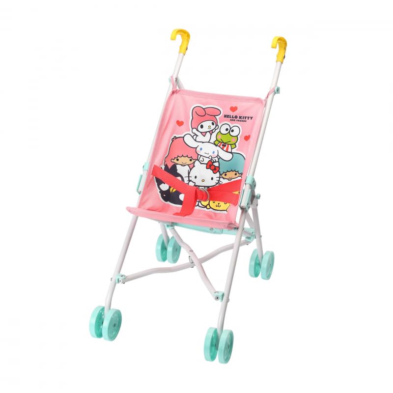 Cochecito de muñecas Sulky para niños de Hello Kitty, diseño ligero, plegable y portátil, color rosa y blanco con adorable diseño de Hello Kitty, juguete perfecto para niños a partir de 3 años