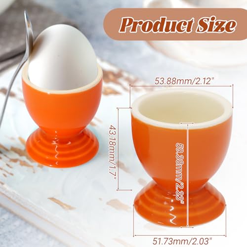 Image of Orange Egg Cup Set of 2, Stoneware Ceramic Boiled Egg Holder