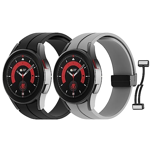 MoKo 2Pack Correa Compatible con Samsung Galaxy Watch 7 FE 6 5 4 40mm 44mm/Watch 6 Classic 43mm 47mm/5 Pro 45mm/4 Classic 42mm 46mm, Pulsera de Repuesto de Silicona con Hebilla Magnética, N+GC