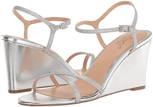 Jewel Badgley Mischka Women's DEXTRA Wedge Sandal, Silver Fabric, 8 | Image 6