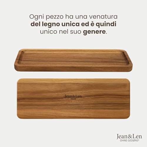 Jean & Len Vassoio in legno rettangolare in legno di acacia, versatile per accessori e ufficio, elegante organizer con venature uniche, pulizia a mano, tavola decorativa in legno, 28 x 10 x 1,5 cm - immagine 6