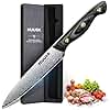 Huusk Damascus Kitchen Utility Knife, Japanes VG10 Small Chef Knives 5 inch with Ergonomic Wooden Handle, Versatile Knife for Vegetable Fruit Meat, Christmas Gift for Men and Women