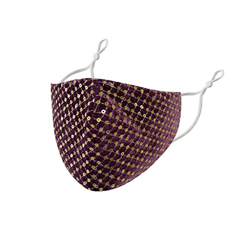 Preisvergleich Produktbild 2PCS Damen Herren Bandana Multifunktionstuch Wiederverwendbar Waschbar Mundschutz mit Pailletten Stoffmaske Sportmaske Verstellbarere Atmungsaktiv Halstuch Schals (Lila)