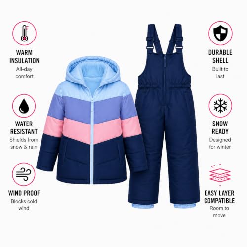 Image of Pink Platinum Girls Snowsuit 2-Piece Insulated Hooded Jacket & Bib | Warm Cozy Cold-Weather Outerwear, Toddler Snow Gear for Sledding, Playtime, and Frosty Winter Days (2T-6X)
