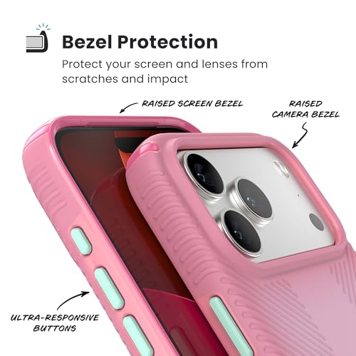 Image of Speck Presidio LUX Grip for iPhone 17 Case, MagSafe-Compatible, Slim Protective Case, IBIS Pink /Dark IBIS /KANOM Green