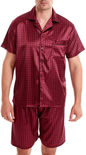 Sanraflic® Men's Satin Pajamas Short Button-Down Pj Set Sleepwear Loungewear