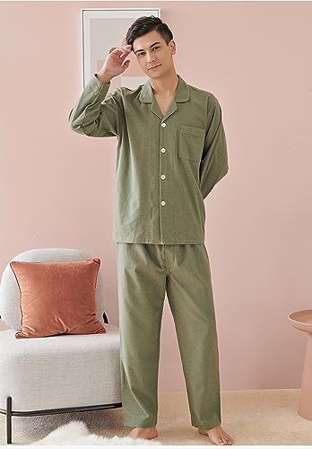 Men's Button Up Pajamas Sets,Soft Sleepwear Long-Sleeve top & Bottom Mens PJs Sets2