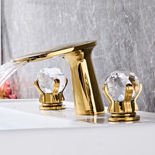 Robinet de lavabo cascade en laiton brossé à 3 trous - 7
