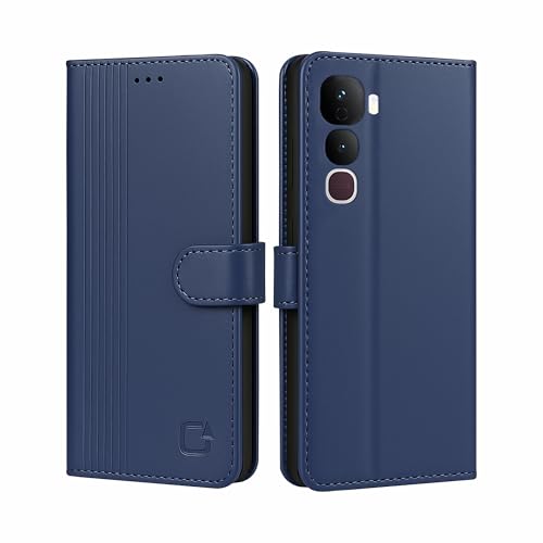 Image of AIBEX Shock Proof Flip Compatible for Vivo Y400 Pro 5G Flip Cover Leather Finish | Inside TPU with Card Pockets | Wallet Stand | Complete Protection Flip Case - Blue