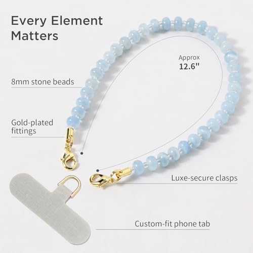 Image of POSADINA Natural Stone Phone Charm, Beaded Healing Phone Wrist Strap, Handmade Cellphone Chain Lanyard with Tether Tab