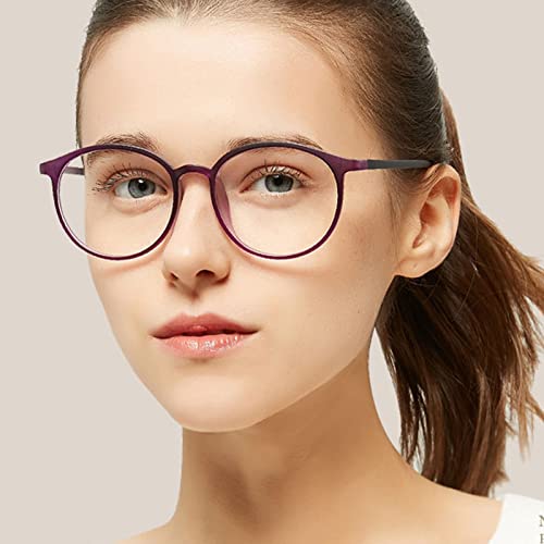 Occhiali da Lettura da Donna alla Moda con Blocco della Luce Blu, Lettori per Computer con Montatura Rotonda TR90 Ultraleggeri (Colore : Marrone, Dimensioni : 1.0 x)