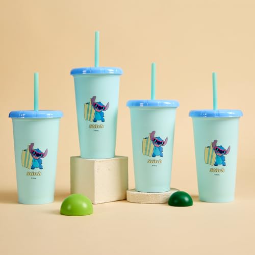 Image of MINISO Disney Lilo & Stitch 16oz Iced Coffee Cups with Lids & Straws 4 Pack