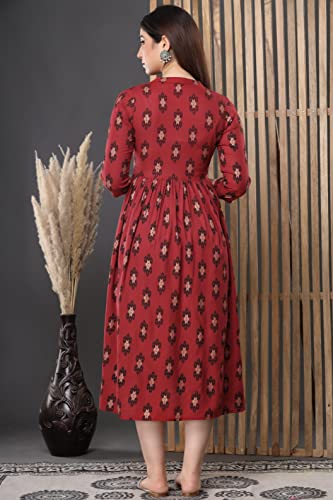 Image of Vinny's Creation Women's Cotton Maternity Kurti | Floral Printed Feeding Kurta with Hidden Zipper | Stylish Pregnancy Gown & Nursing Dress for Womens
