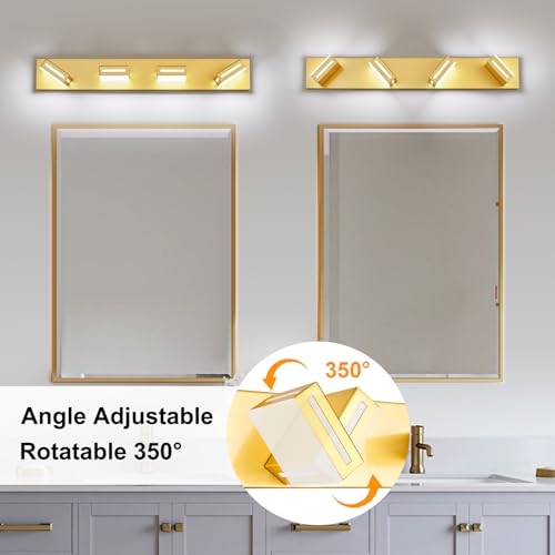 Image of LED Modern Bathroom Light Fixtures, 4-Light 30-Inch Gold Vanity Lights for Bathroom Lighting Fixtures Over Mirror, 6000K Cool White 350 Rotatable Wall Lamp