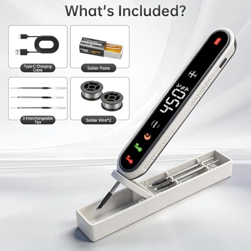 Image of Cordless Soldering Iron Kit, 8S Fast Heating, Type-C Charging, Adjustable Temp 180~450℃, 3 Replaceable Tips, 1600mAh Portable Wireless Soldering Pen for Electronics Repair and DIY Projects-White