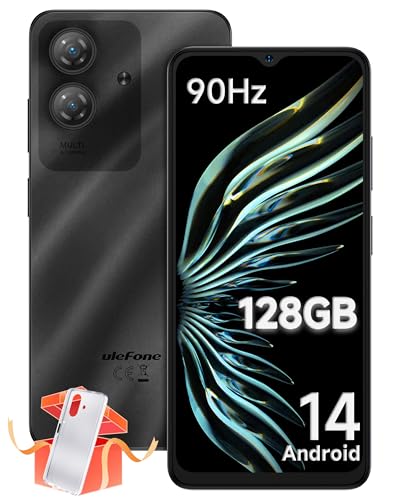Ulefone Note 21 Handys, 128GB/1TB SD Erweiterung, 8GB RAM Android 14, 90Hz 6,5 Zoll Octa Core 5000mAh, 4G Dual SIM Smartphone Fingerabdruck Face ID, Telefonhülle, Schwarz