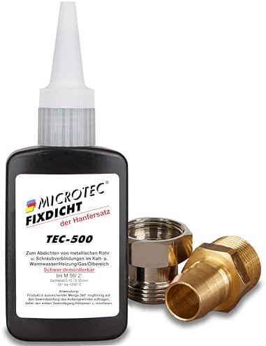 MICROTEC Fixdicht Dichtmittel TEC-500 | 50g | Gewindedichtung und Schraubensicherung | Der Hanfersatz aus der Flasche | extra hohe Hitzebeständigkeit | sicheres Gewindedichtmittel