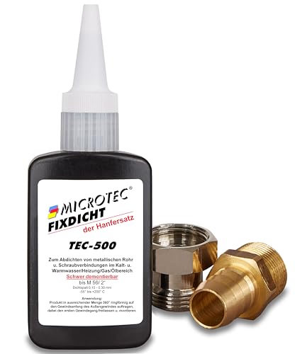Microtec® Fixdicht Dichtmittel TEC-500 | 50g | Gewindedichtung und Schraubensicherung | Der Hanfersatz aus der Flasche | extra hohe Hitzebeständigkeit | sicheres Gewindedichtmittel | DVGW