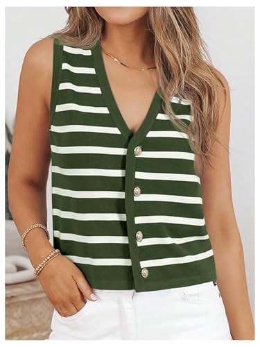 MakeMeChic Women's Sweater Vest Striped V Neck Button Down Sleeveless Knit Fall Y2K Vest Tops3