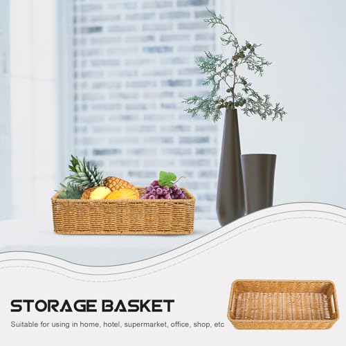 Cesta tejida de plástico rectangular marrón para organizar toallas en casa 7