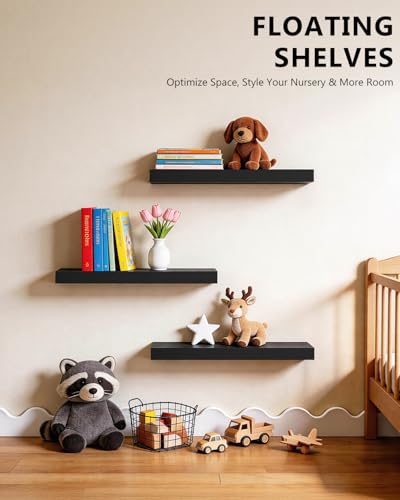Image of WALI Floating Shelves for Wall, 3 Tier Bathroom Storage Shelf Over Toilet, for Bedroom Bookshelf, Living Room Decor, Kitchen, Nursery, Laundry, Soundbar Floating Shelf Mount Under TV (CS103L), Black