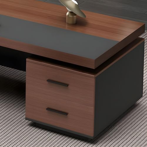 Image of Lakdi The Furniture Co Director & Executive L-Shape Luxury CEO Office Table Desks with Particle Board & Wire Manger,3 Drawer Openable Shutter - Brown 5-Year Warranty & Free Assembly-LDL-662