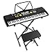 Produktbild MAX KD61 Keyboard Kinder mit Mikrofon, Ständer, Hocker, Akku | 61 Tasten Klavier Kinder ab 6 Jahre | Notenhalter, USB, Aufnahmefunktion, Sounds, Rhytmen | Mini Klavier Kinder Keyboard Piano Schwarz