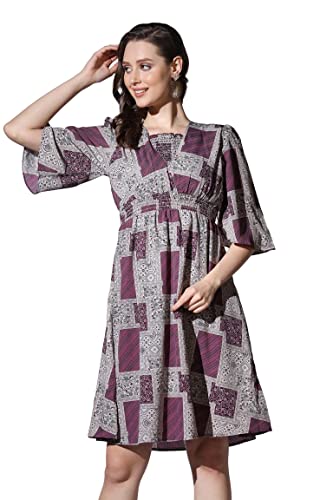 Image of Leriya Fashion Women's Dresses | Rayon Vintage All-Over Printed Knee Length Dresses for Women | Fancy Dress for Girls | Office Wear Dress for Women | Casual Dress |