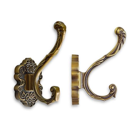 Dylrauoza Vintage Brass Coat Hooks Wall Mount - 2 Pack