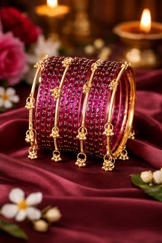 Image of Shining Diva Fashion 16 Pcs Trendy Stylish Glass & Kashmiri Ghungroo Bangles Set for Women & Girls | Traditional Festive Wedding Party Jewellery