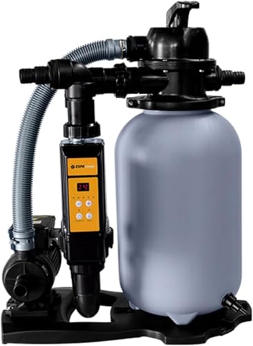 ESPA LEADER Equipo de Filtración Bomba de Agua y Filtro Compact 300 + Clorador Salino, para Piscinas hasta 32 m³, Carga de Arena 25 kg, Válvula 6 Posiciones, Manómetro y Purga de Aire