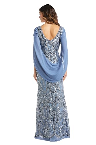 R&M Richards Elegant Beaded Long Gown W/Draped Sleeves & V-Neckline3
