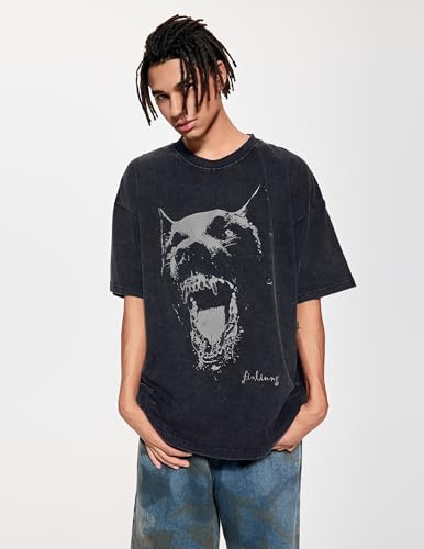 Vamtac Mens Oversized Washed Dog Graphic Tees Casual Summer Tops Streetwear Aesthetic T-Shirt Unisex
