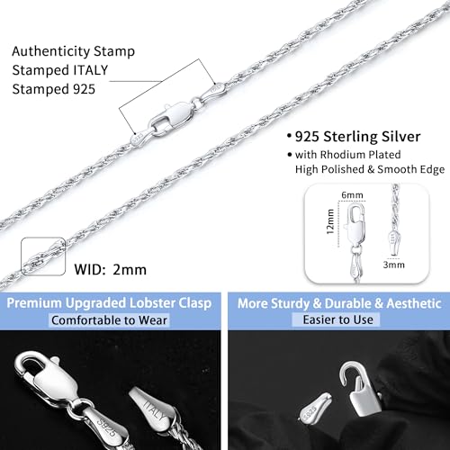 Jewlpire 925 Sterling Silver Chain Necklace For Women, 2Mm Rope Chain Silver Chain For Women Sturdy Women'S Chain Necklaces thumb #1