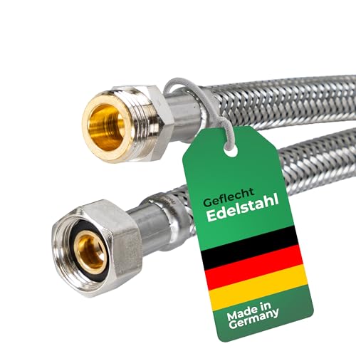 H2O-Flex® Panzerschlauch 3/8' Überwurfmutter x 3/8' Außengewinde, IG/AG Flexschlauch DN8 Verbindungsschlauch für Armatur Sanitär Schlauch mit Trinkwasserzulassung 200mm