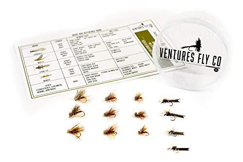 Ventures Fly Co. | Caddis (Dry) Baker’s Dozen Packs | 13 Premium Hand-Tied Fly Fishing Flies | Reusable Fly Cup Included | Dry, Wet, Nymph, Streamer, Terrestrial | Perfect for Trout and Bass!
