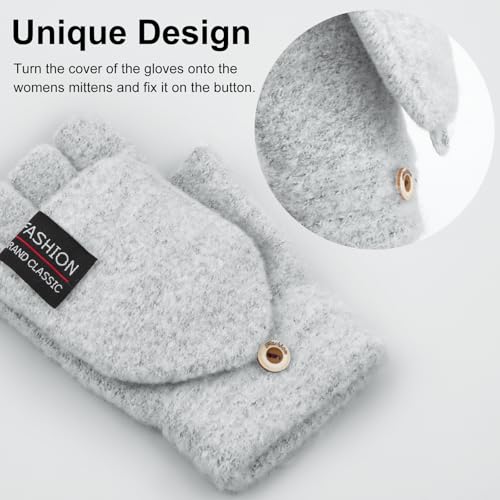 YSense Womens Winter Gloves, 2 Pack Warm Knitted Convertible Fingerless Gloves for Women Gifts with Mittens Cover Cap