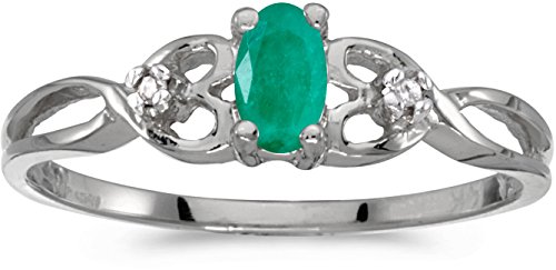 BillyTheTree Jewelry 14k White Gold Oval Emerald and Diamond Ring (Size 5)