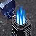 Jet Four-Flame Cigar Lighter, Butane Rechargeable, Adjustable Flame, Visible Air Window, Cigar Drill, Cigarette Holder, Suitable for Cigars and Camping(Blue)