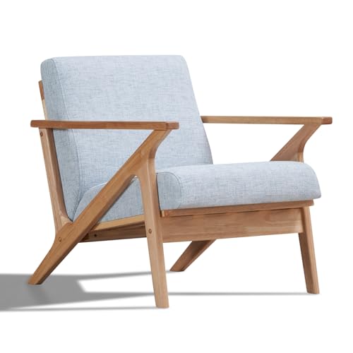 Omax Decor Zola Mid Century Modern Accent Chair Arm Chair, Living Room Furniture, Oak/Light Blue