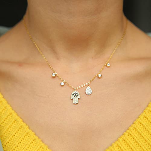 Collier Main de Fatima argent 925 pendentif œil turc khamsa goutte