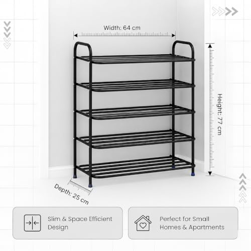 Image of Ebee 5 tier 15 pair heavy metal shoe rack (77 x 64 x 25 cm)