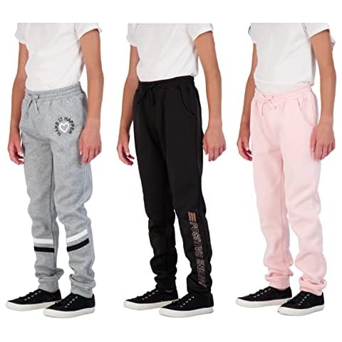 Star Ride Girls 3-Pack Fleece Active Jogger Sweatpants Kids Clothes for Athletic Fashion and Casual Wear (Light Pink-Black-Grey, 14-16) Cover