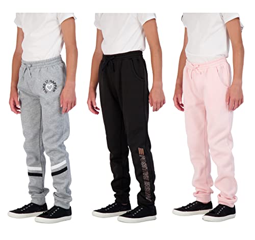 Girls Sweatpants 3-Pack Fleece Jogger Pants for Kids Clothes