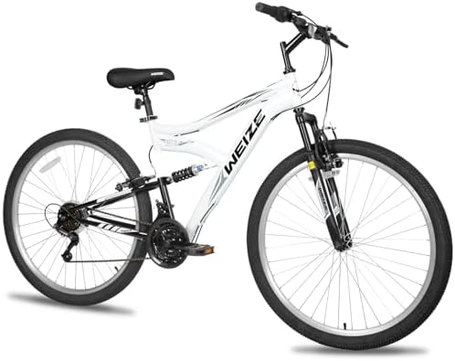 WEIZE Mountain Bike, 27.5 inch Outdoor Cycling Bike,18-Speed/High-Carbon Steel/Dual Full Suspension, Adjustable Ergonomic Seat for Men Women Adult, MTB Bicycle with Suspension Fork (White)