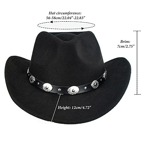 Women & Men Felt Western Cowboy Hat Classic Roll Up Brim Belt Buckle Cowgirl Fedora #TOP1